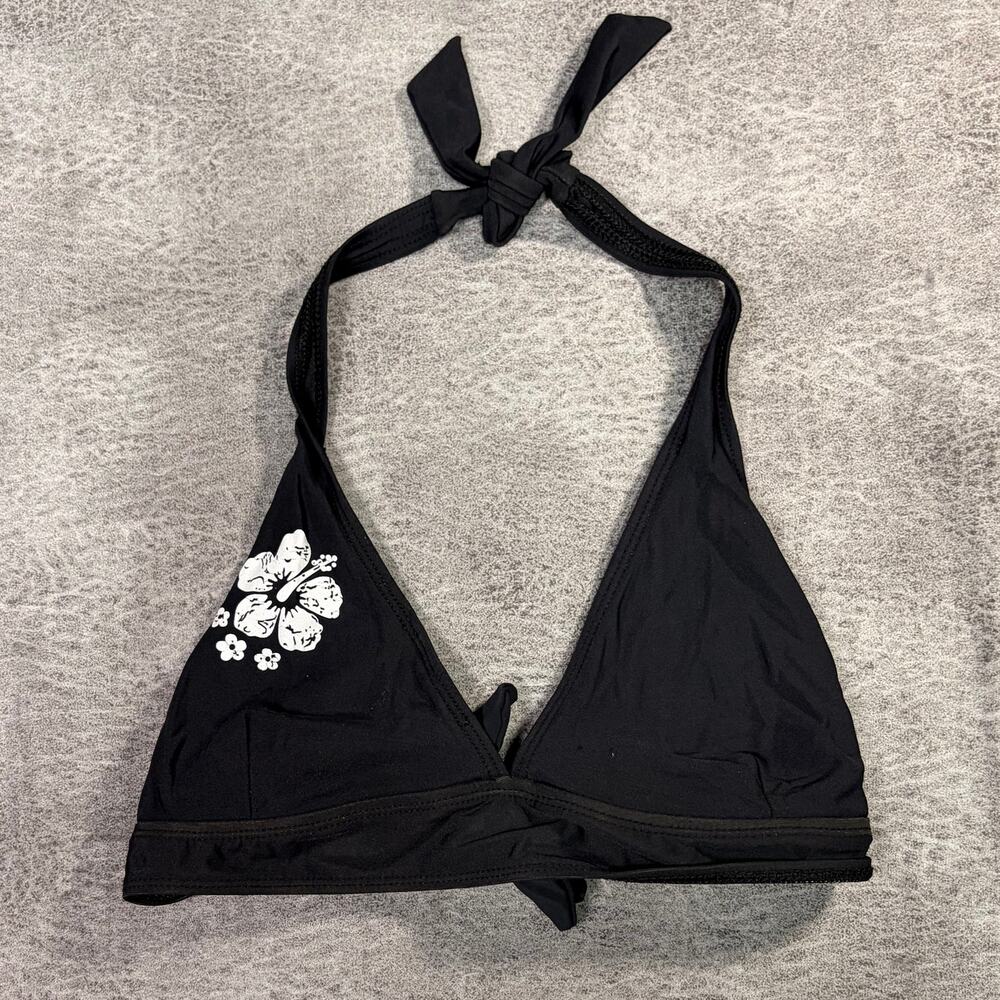 Hibiscus Y2k Black Halter Bikini Top